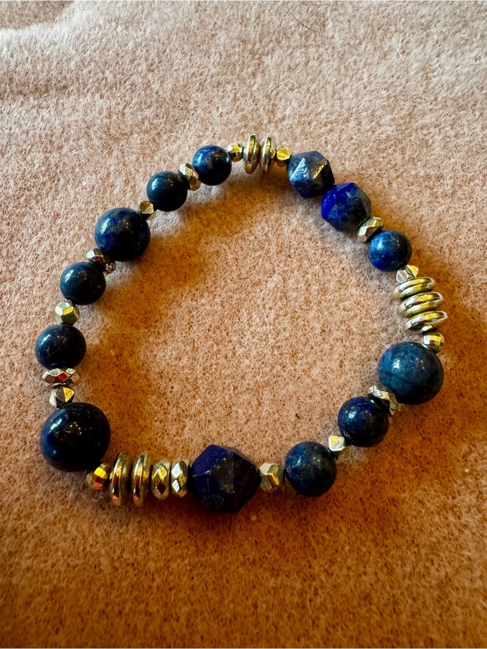 Grace & Heart Sterling Silver/Lapis/hematite Beaded Stretch Bracelet 7”